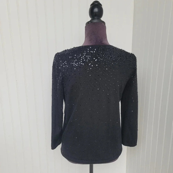 Sigrid Olsen Gorgeous Womens Silk Blend Knit Beaded Snap Cardigan Black Sequin M - Picture 5 of 10